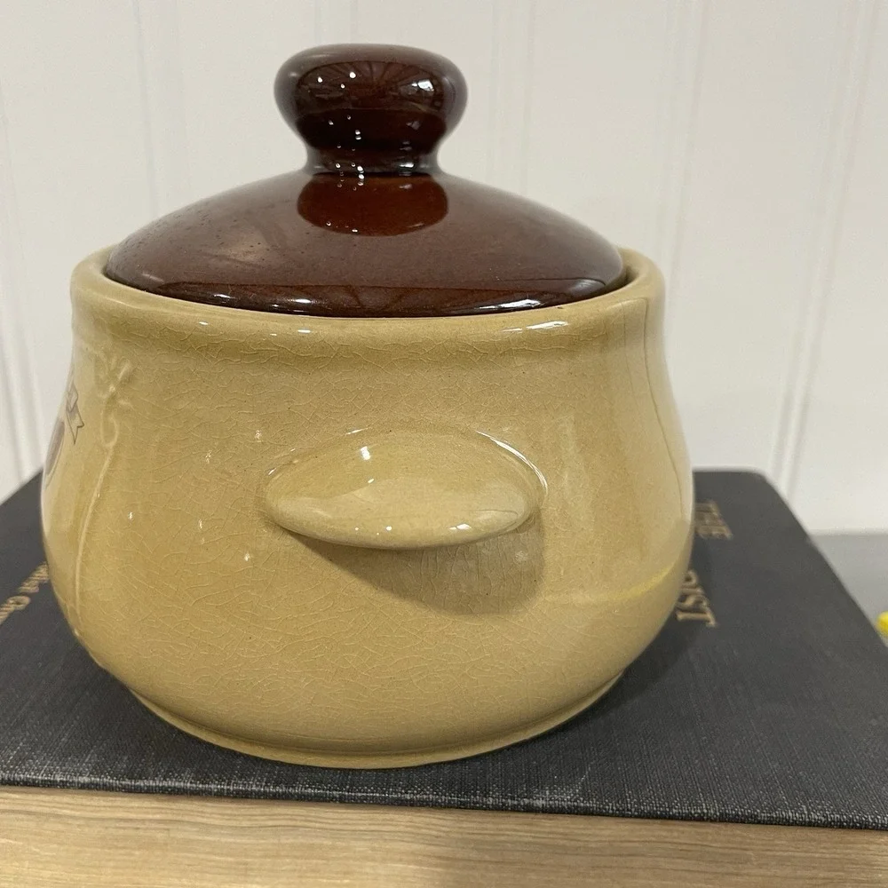 Vintage Stoneware Fine Quality Soup Bowl w/lid Tomato Mushroom Farmhouse Kitchen